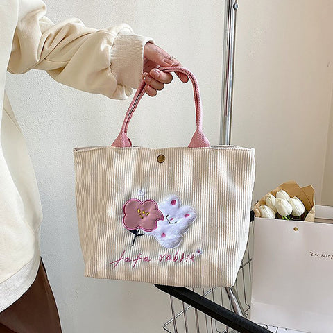 Cute Handbag Snap Button Closure Thickened Cute Pattern Fashionable Small Tote Bag for Shopping Commuting Pink Flower