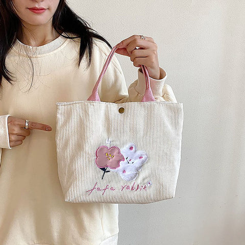 Cute Handbag Snap Button Closure Thickened Cute Pattern Fashionable Small Tote Bag for Shopping Commuting Pink Flower