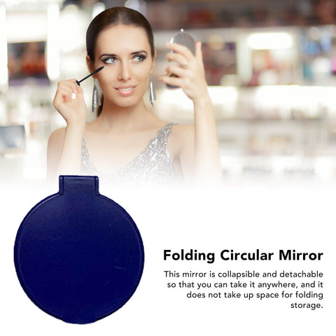 Single Sided Folding Circular Mirror Plastic Portable Compact Cosmetic Pocket Mirror Blue