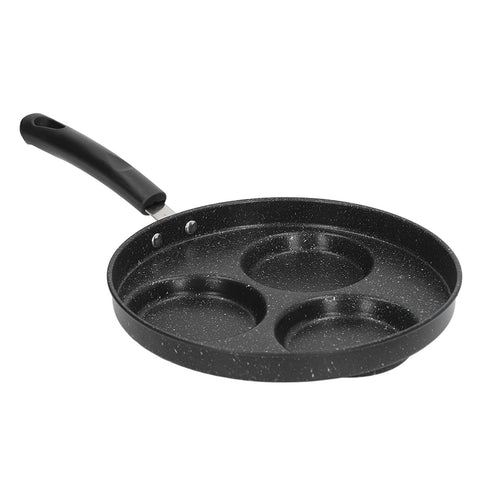 3 Cups Egg Hamburger Pan Metal Iron Heating Evenly Egg Cooker Pan with Comfortable Handle for Omelettes Burgers Pancakes