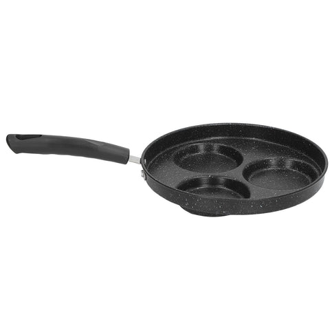 3 Cups Egg Hamburger Pan Metal Iron Heating Evenly Egg Cooker Pan with Comfortable Handle for Omelettes Burgers Pancakes