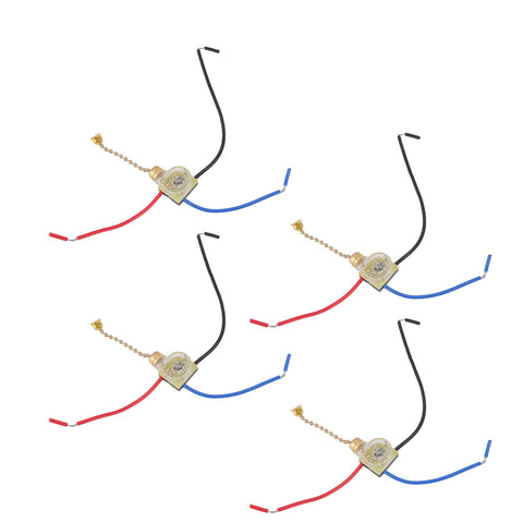 4Pcs Ceiling Fan Light Switch Replacement Lamp Pull Chain Switch 3 Wire Ceiling Fan Lamp Switch 250V 125V Gold