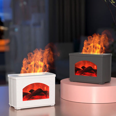 270ml Mist Humidifier Simulated Fireplace Design Power Off Protection Fire Diffuser for Home Black