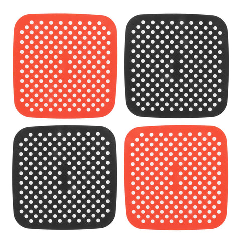 Reusable Air Fryer Mats Stick Proof Dishwasher Safe Oil Resistant Silicone Air Fryer Liner for Oven Red Black 4pcs 21cm/8.3in