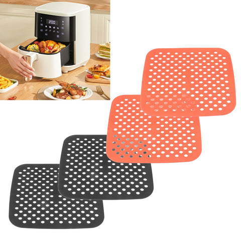 Reusable Air Fryer Mats Stick Proof Dishwasher Safe Oil Resistant Silicone Air Fryer Liner for Oven Red Black 4pcs 21cm/8.3in
