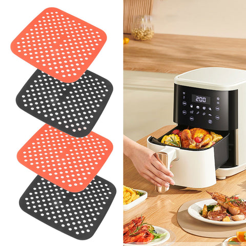 Reusable Air Fryer Mats Stick Proof Dishwasher Safe Oil Resistant Silicone Air Fryer Liner for Oven Red Black 4pcs 21cm/8.3in