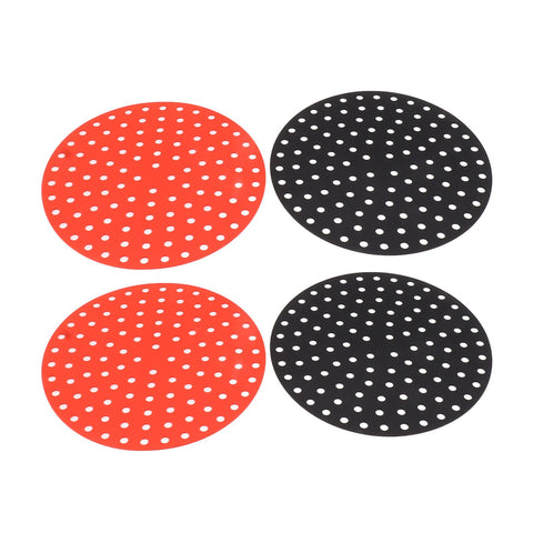 4PCS Round Air Fryer Mat High Temperature Resistant Oilproof Reusable Silicone Air Fryer Liner for Air Fryer Accessories 2 X 20cm/7.9in Red, 2 X 20cm/7.9in Black