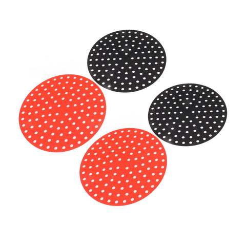 4PCS Round Air Fryer Mat High Temperature Resistant Oilproof Reusable Silicone Air Fryer Liner for Air Fryer Accessories 2 X 20cm/7.9in Red, 2 X 20cm/7.9in Black