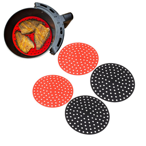 4PCS Round Air Fryer Mat High Temperature Resistant Oilproof Reusable Silicone Air Fryer Liner for Air Fryer Accessories 2 X 20cm/7.9in Red, 2 X 20cm/7.9in Black