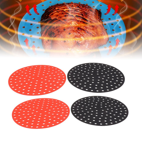 4PCS Round Air Fryer Mat High Temperature Resistant Oilproof Reusable Silicone Air Fryer Liner for Air Fryer Accessories 2 X 20cm/7.9in Red, 2 X 20cm/7.9in Black