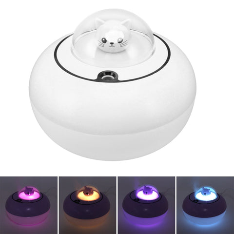 Mini Humidifier Cute Cat Sculpture Portable Quiet Desktop Air Humidifier for Home Office USB Plug in White