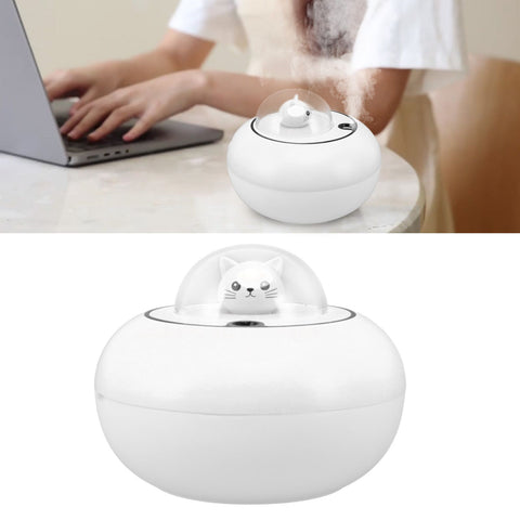 Mini Humidifier Cute Cat Sculpture Portable Quiet Desktop Air Humidifier for Home Office USB Plug in White