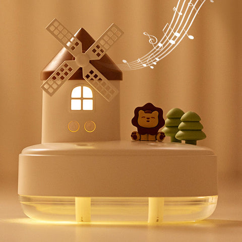 Humidifier Music Box with Warm Night Light Dual Spray Wireless Small Table Humidifier for Bedroom Office White
