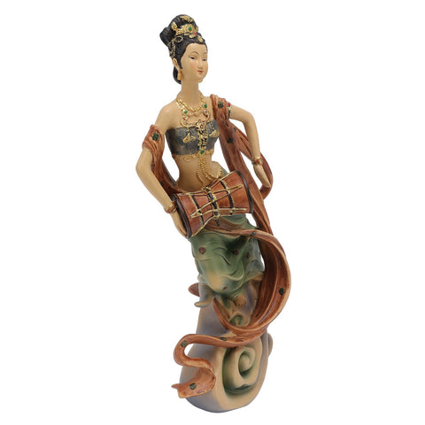 Resin Ancient Beauty Statue Chinese Style Classical Beautiful Women Figurine for Home Office Hotel Waist Drum