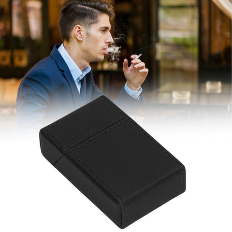 Cigarettes Box PU Leather Holder Cigarettes Box Case for 20PCS Cigarettes Travel Home Black