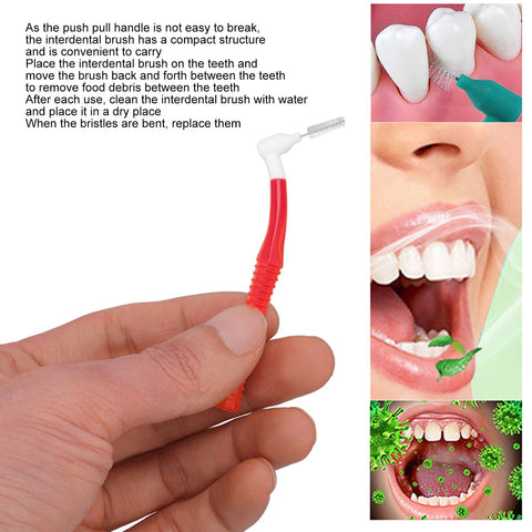 25Pcs L Shape Push Pull Interdental Brush Oral Care Teeth Whitening Dental Tooth Pick Tooth Orthodontic Cleaning Brush Red