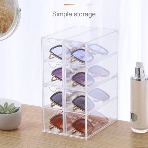4 Drawers Eyeglass Storage Organizer Box Clear Acrylic Stackable Sunglasses Display Holder Organizer for Makeup Office Items