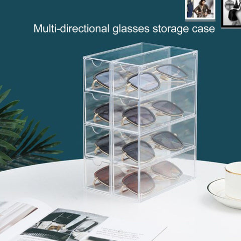 4 Drawers Eyeglass Storage Organizer Box Clear Acrylic Stackable Sunglasses Display Holder Organizer for Makeup Office Items