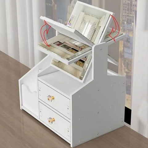 Cosmetic Storage Drawer Large Capacity Plastic Drawer Stationery Container with Mirror White