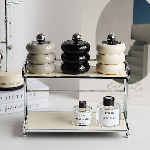 Nordic Style Qtip Holder Dispenser Desktop Dustproof Cotton Swab Storage Container Doughnut Shape Makeup Storage Box with Lid Khaki 3 Layers