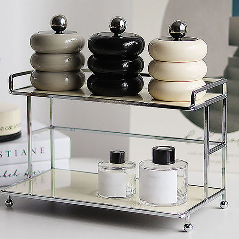 Nordic Style Qtip Holder Dispenser Desktop Dustproof Cotton Swab Storage Container Doughnut Shape Makeup Storage Box with Lid Khaki 3 Layers