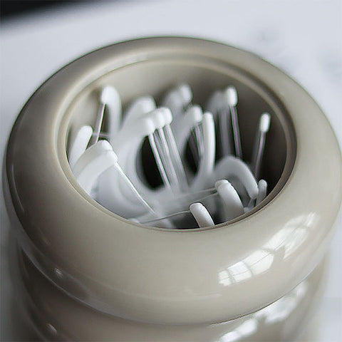 Nordic Style Qtip Holder Dispenser Desktop Dustproof Cotton Swab Storage Container Doughnut Shape Makeup Storage Box with Lid Khaki 3 Layers