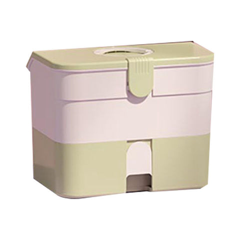 Cosmetic Storage Box 2 Layers Drawer Large Capacity Portable Makeup Storage Box with Handle for Nail Polish Nail Art Green