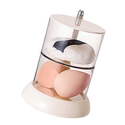 Multi Layer Powder Puff Organizer Breathable Dustproof Earring White Rotatable Container for Home 2 Tiers