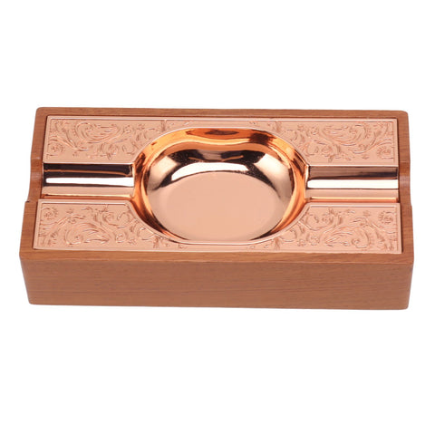 Cigar Ashtray Light Luxury Vintage Portable Solid Wood Metal Cigar Ashtray Decoration for Patio Home Copper