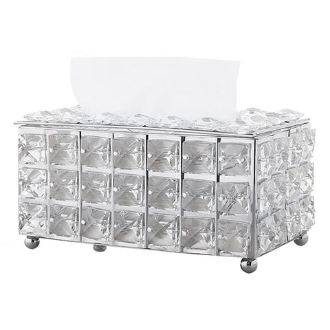 Facial Tissue Holder Light Luxury Crystal Metal Silver Tissue Dispenser Box for Living Room