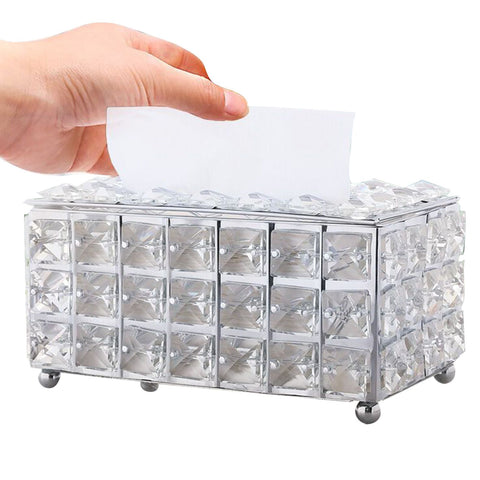 Facial Tissue Holder Light Luxury Crystal Metal Silver Tissue Dispenser Box for Living Room