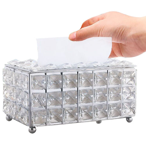 Facial Tissue Holder Light Luxury Crystal Metal Silver Tissue Dispenser Box for Living Room