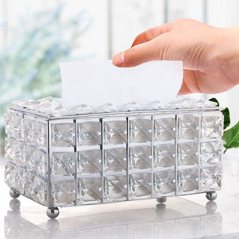 Facial Tissue Holder Light Luxury Crystal Metal Silver Tissue Dispenser Box for Living Room