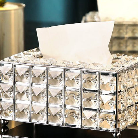 Facial Tissue Holder Light Luxury Crystal Metal Silver Tissue Dispenser Box for Living Room