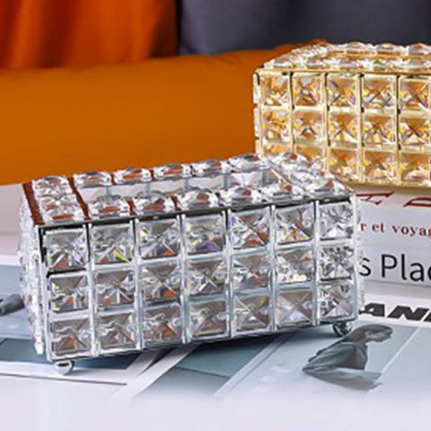 Facial Tissue Holder Light Luxury Crystal Metal Silver Tissue Dispenser Box for Living Room