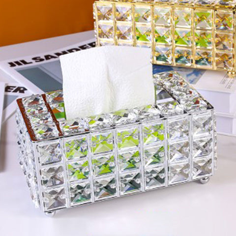 Facial Tissue Holder Light Luxury Crystal Metal Silver Tissue Dispenser Box for Living Room