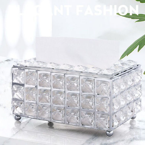 Facial Tissue Holder Light Luxury Crystal Metal Silver Tissue Dispenser Box for Living Room
