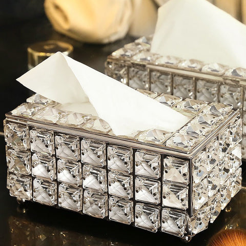 Facial Tissue Holder Light Luxury Crystal Metal Silver Tissue Dispenser Box for Living Room