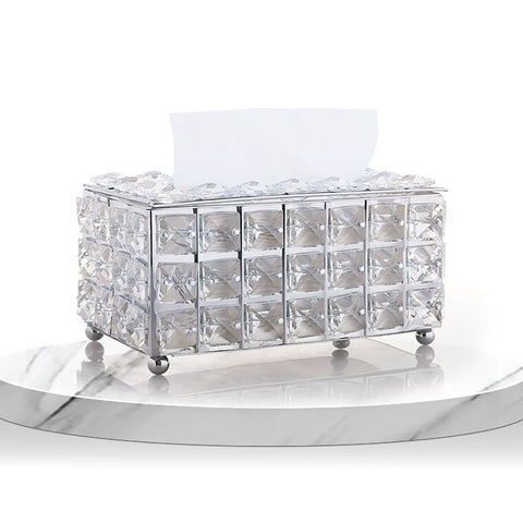 Facial Tissue Holder Light Luxury Crystal Metal Silver Tissue Dispenser Box for Living Room