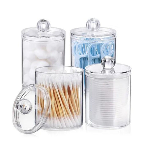 4Pcs Storage Jar Clear Round PS Plastic Bathroom Canister Set for Qtips Cotton Swabs Balls Cosmetic Pads