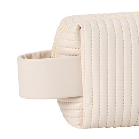 Makeup Cosmetic Bags with Handle Zipper Large Capacity Soft PU Leather Portable Travel Toiletry Bag Beige
