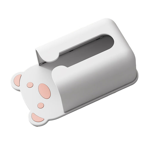 Wall Mounted Tissue Box Punching Free Cute Bear Pattern Plastic Tissue Dispenser for Home Bathroom White Bear Pink