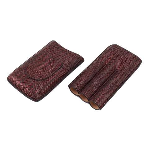 3 Finger Cigar Case Woven Pattern Portable Travel Leather Cigar Humidor Case Smoking Accessories Purple