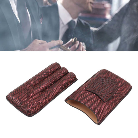 3 Finger Cigar Case Woven Pattern Portable Travel Leather Cigar Humidor Case Smoking Accessories Purple