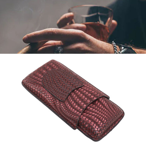 3 Finger Cigar Case Woven Pattern Portable Travel Leather Cigar Humidor Case Smoking Accessories Purple