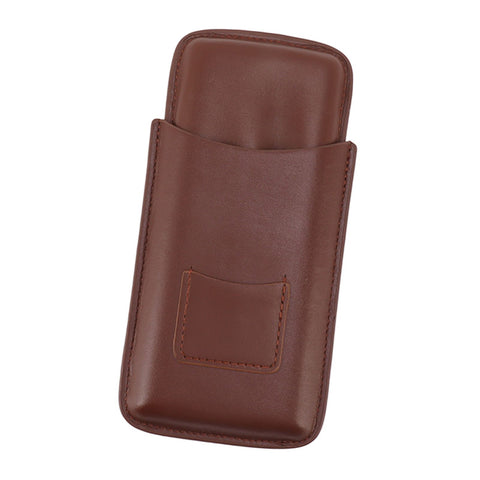 Leather Cigar Case Portable 3 Finger Cigar Humidor Carrying Case with Cutter Pocket for Cigar Lovers Brown