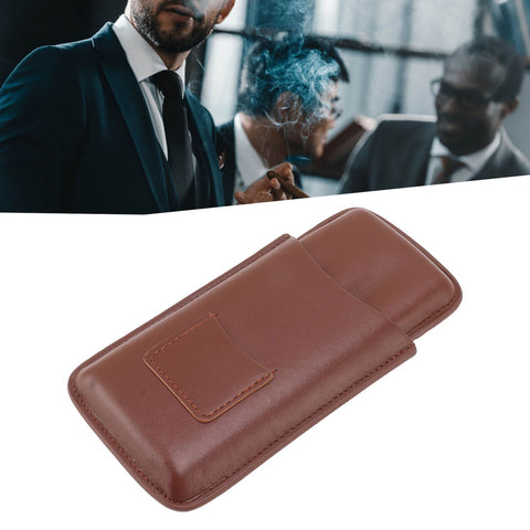 Leather Cigar Case Portable 3 Finger Cigar Humidor Carrying Case with Cutter Pocket for Cigar Lovers Brown