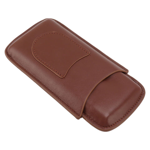 Cigarette Case Leather 3pcs Capacity Portable Cigar Storage Box with Pocket for Outdoor Brown