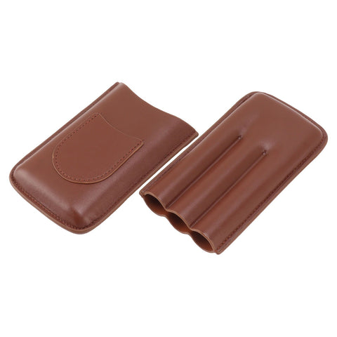 Cigarette Case Leather 3pcs Capacity Portable Cigar Storage Box with Pocket for Outdoor Brown