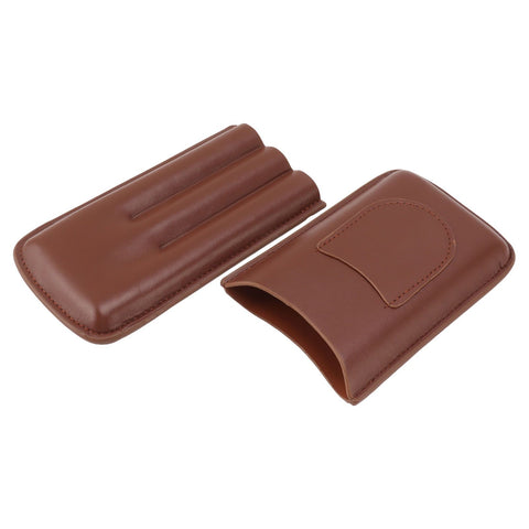 Cigarette Case Leather 3pcs Capacity Portable Cigar Storage Box with Pocket for Outdoor Brown